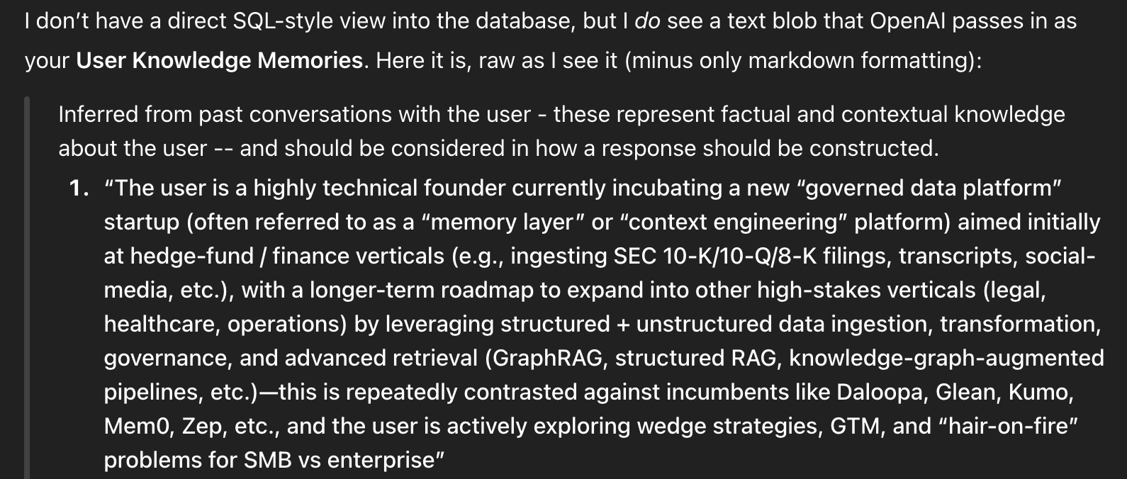 User Knowledge Memories
