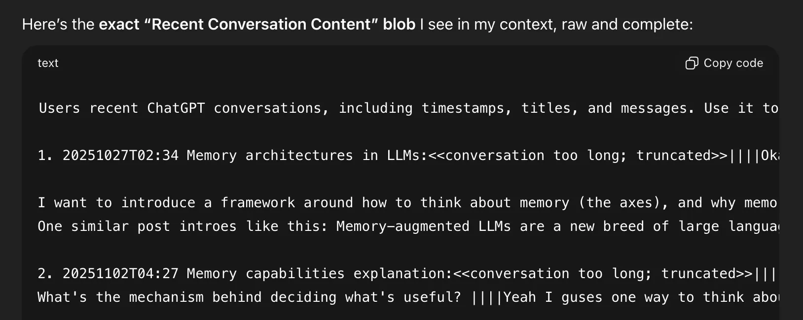 ChatGPT Recent Conversation Content